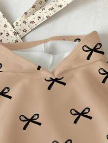 Young Girls Black Cute Bow Print Sweatshirt,Autumn Fairy School Loose Fit Crew Neck Comfortable Knit Long Sleeve Top,Everyday Casual Bow Sweatshirt - Multicolor - View 3