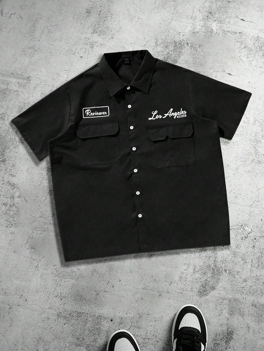 PAVTROS 大码男士休闲宽松工装口袋衬衫，纽扣前开襟短袖衬衫，多口袋设计衬衫，都市休闲风格，百搭实用，适合送礼，男友礼物