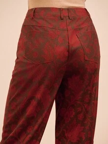 lacRébo 复古花卉灯芯绒高腰裤 - 彩色 - 查看 6