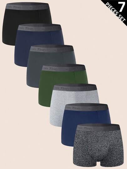 Manfinity Underwear&Sleepwear Basics 7pcs/Pack Plus Size Men's Letter Waistband Solid Color Briefs (Soft & Comfortable)