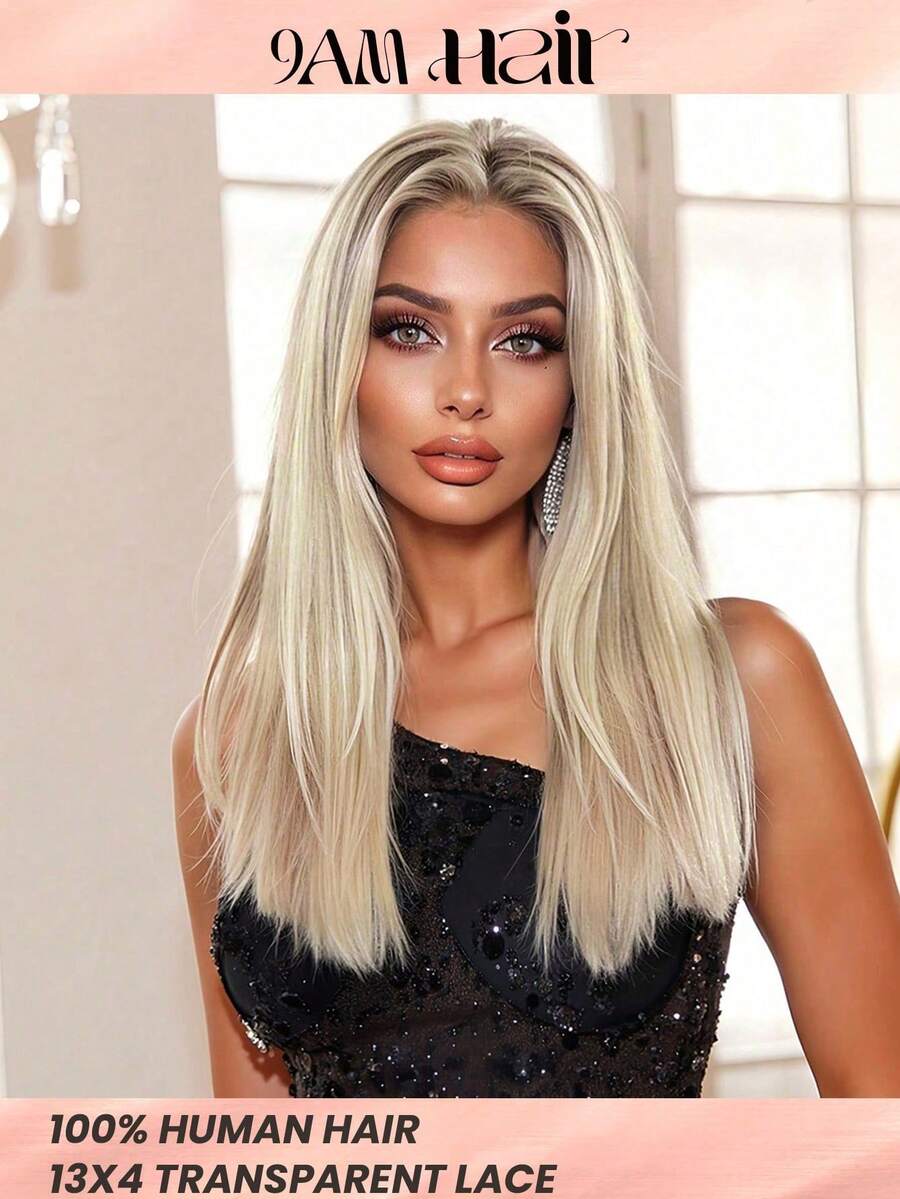 13*4 Lace Front Human Hair Wigs Brown Mixed Blonde Transparent Lace Hair Wig Long Straight Remy Hair Wig For Women  16 Inches Halloween Costumes - S18/613 - View 1