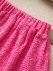 Conjunto de cardigan de manga larga y falda de punto con diseño de cerezas lindas para niñas, color magenta