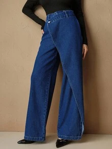 Anewsta New Asymmetrical Design Women's Jeans, Suitable For Valentine's Day And Mother's Day - Blue - View 5