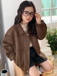 DAZY Young Girl' Suede Casual Loose Fit Long Sleeve Jacket, Autumn/Winter