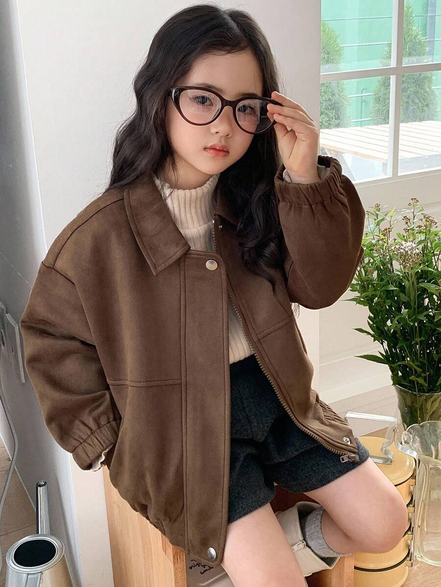 DAZY Young Girl' Suede Casual Loose Fit Long Sleeve Jacket, Autumn/Winter