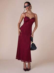 COSMINA Robe camisole en dentelle élégante pour femme, convient aux occasions formelles - Rouge foncé - Voir 3