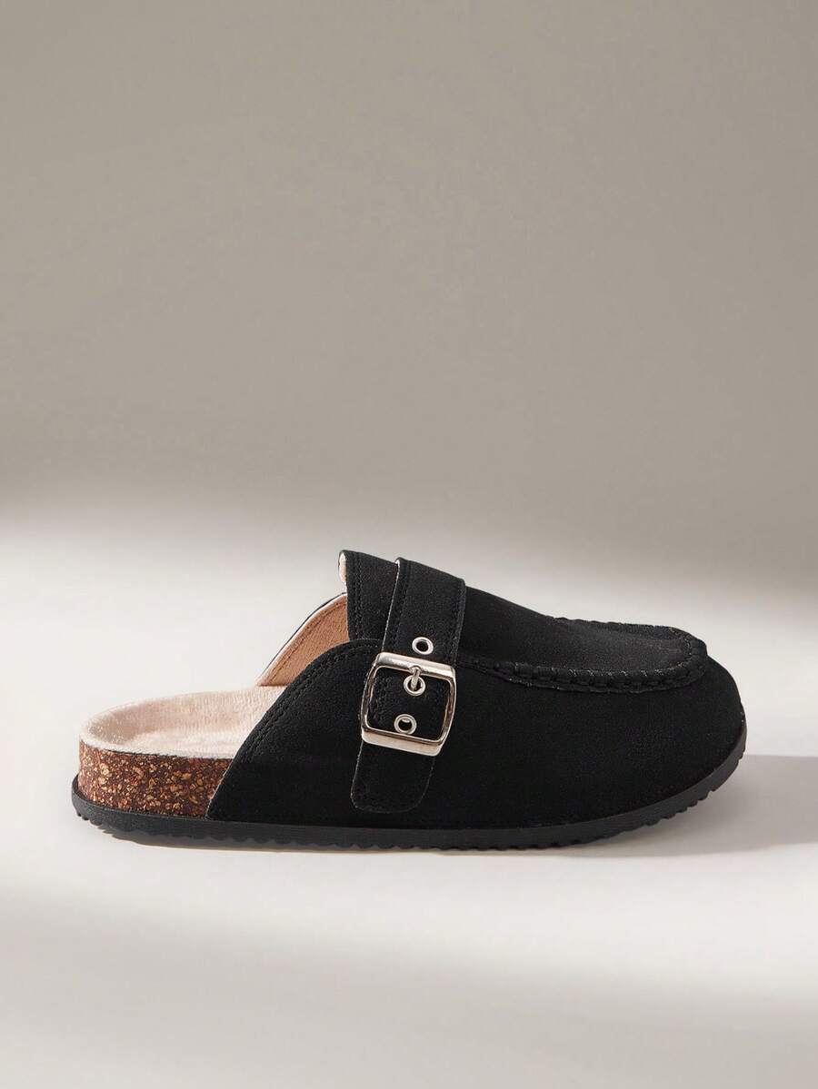 Solecia Sapatos Femininos de Bico Redondo com Costura Marcada e Fivelas, Planos e Confortáveis, Adequados para Uso Diário, Festas, Transporte, Elegantes e Versáteis - Preto - Visão 1