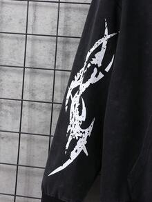 2pcs/Set Tween Boys BLACK DENIM SET Older Kids Boys' Hip Hop Style Printed Zip-Up Hoodie And Pants Set Teen Boys Sets Boys Sweatsuit Y2k Clothes Boys Set Drippy Outfits For Boys Boys Sweat Suit Fall Winter - Black - View 5