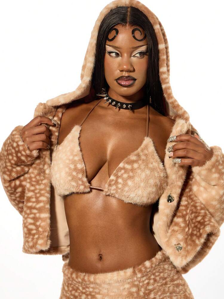 SUMWON WOMEN ハロウィン フェイクファー ブラレット＆スパイクカラー ミニスカート