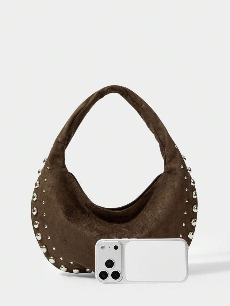 SHECARRY Women's Solid Color Studded Fashionable Shoulder Bag