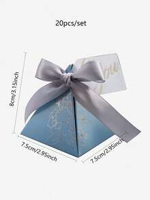 Hộp quà giấy 10/20 chiếc kèm ruy băng, họa tiết hoa kim loại tinh tế màu xanh lam dùng làm quà tặng cho tiệc cưới - Màu xanh lam - Xem 3