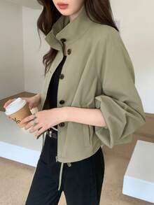 Modelyn 灯笼袖宽松抽绳休闲女装夹克外套秋冬女装 - 軍綠色 - 查看 2