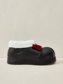 OUTDOORSY 蝴蝶结蓬松雪地靴，保暖内衬，时尚百搭，适合女性，适合圣诞节和新年假期氛围的秋冬季圣诞鞋 - 黑色 - 查看 2