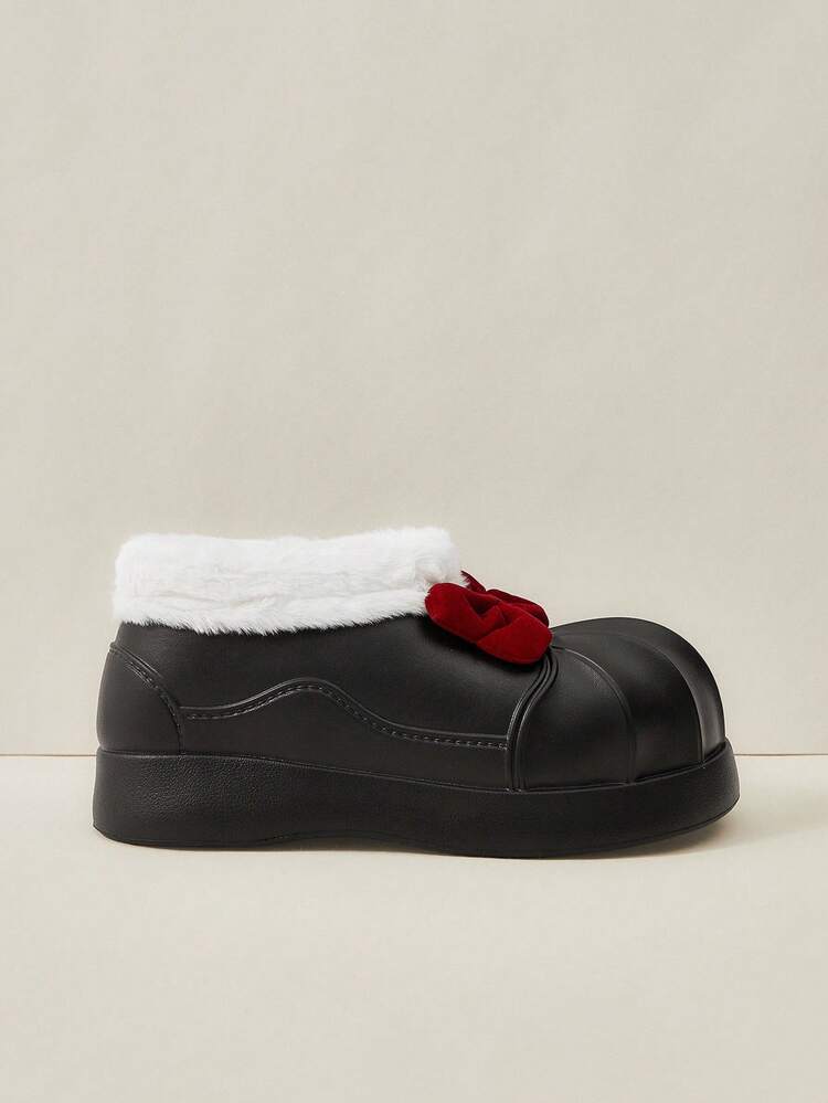 Bowknot Fluffy Snow Boots, Warm Lined, Fashionable And Versatile For Women, Christmas Shoes For Christmas And New Year Holiday Vibe Fall And Winter