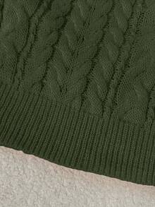 Franclia New Loose, Soft, Sweet Pink Oversized V-Neck Thick Cable Knit Pullover Sweater For Women, Unique Design, Versatile - Army Green - View 4