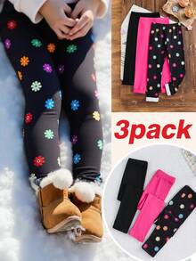 Young Girl 3pcs/Set Floral Print+Black+Pink Pants,Matching Sister Set,Autumn/Winter Base Layer Bottom,Brown Polka,Summer,Back-To-School Casual Pants - Multicolor - View 9