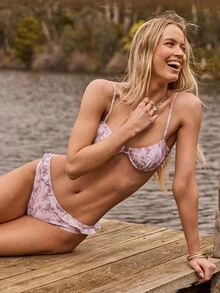 Aralina 女士花卉印花性感比基尼泳装套装，夏日海滩 - 白色 - 查看 8