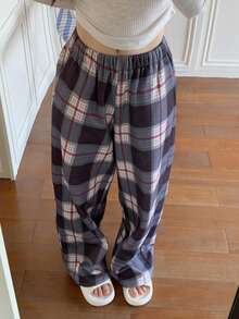 DAZY 女士格子保暖家居裤，冬季睡衣，蓬松舒适 - 深灰色 - 查看 6