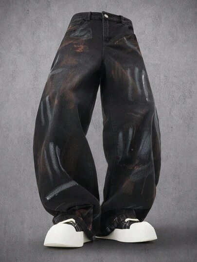 Manfinity Denimwave Men's Vintage Distressed Wide Leg Jeans