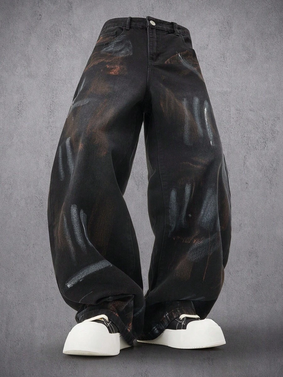 Manfinity Denimwave Men's Vintage Distressed Wide Leg Jeans - Black - View 1