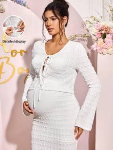 Loomaby 孕妇两件套套装、性别揭示连衣裙、孕妇装、婴儿洗礼连衣裙孕妇装孕妇两件套怀孕拍照连衣裙婴儿洗礼宾客服装孕妇装婴儿洗礼 - 白色 - 查看 5