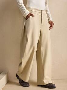 AKNOTIC Men Solid Color Pocket Loose Casual Wide Leg Pants, Fall - Apricot - View 4