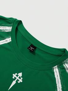 PAVTROS Manfinity Streetrush Men's Round Neck Short Sleeve T-Shirt, Daily Fashion Print Cross Stripe Gradient Contrast Print Pattern, Minimalist Stripe Graphic Print, Casual Chic, All Season Daily Casual Wear, Commute Casual Wear, Boyfriend Gift - Green - View 4