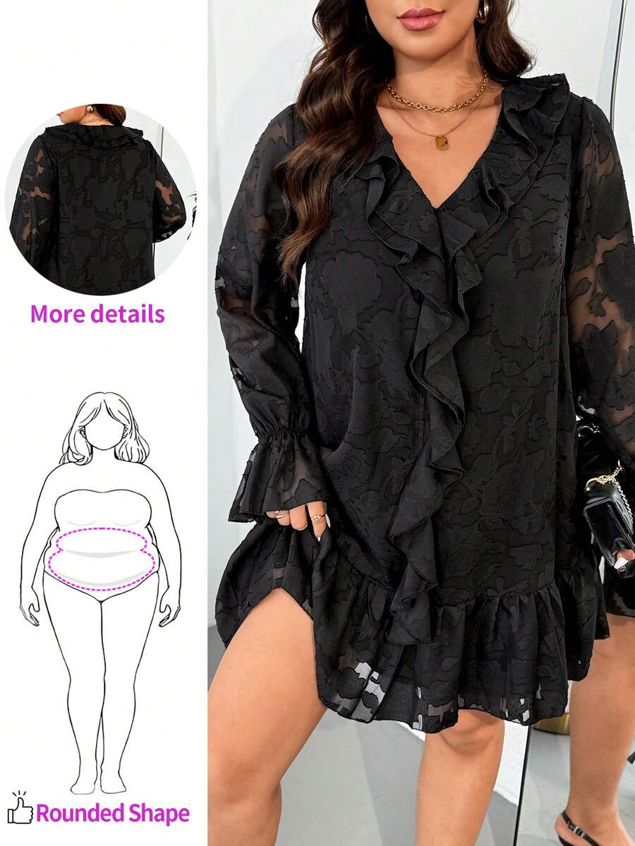 Enliva Váy dài tay rộng rãi cho nữ cỡ lớn Jennifer_samantha_style, vải cắt laser, phù hợp với dáng người quả táo tròn - màu đen - Xem 1