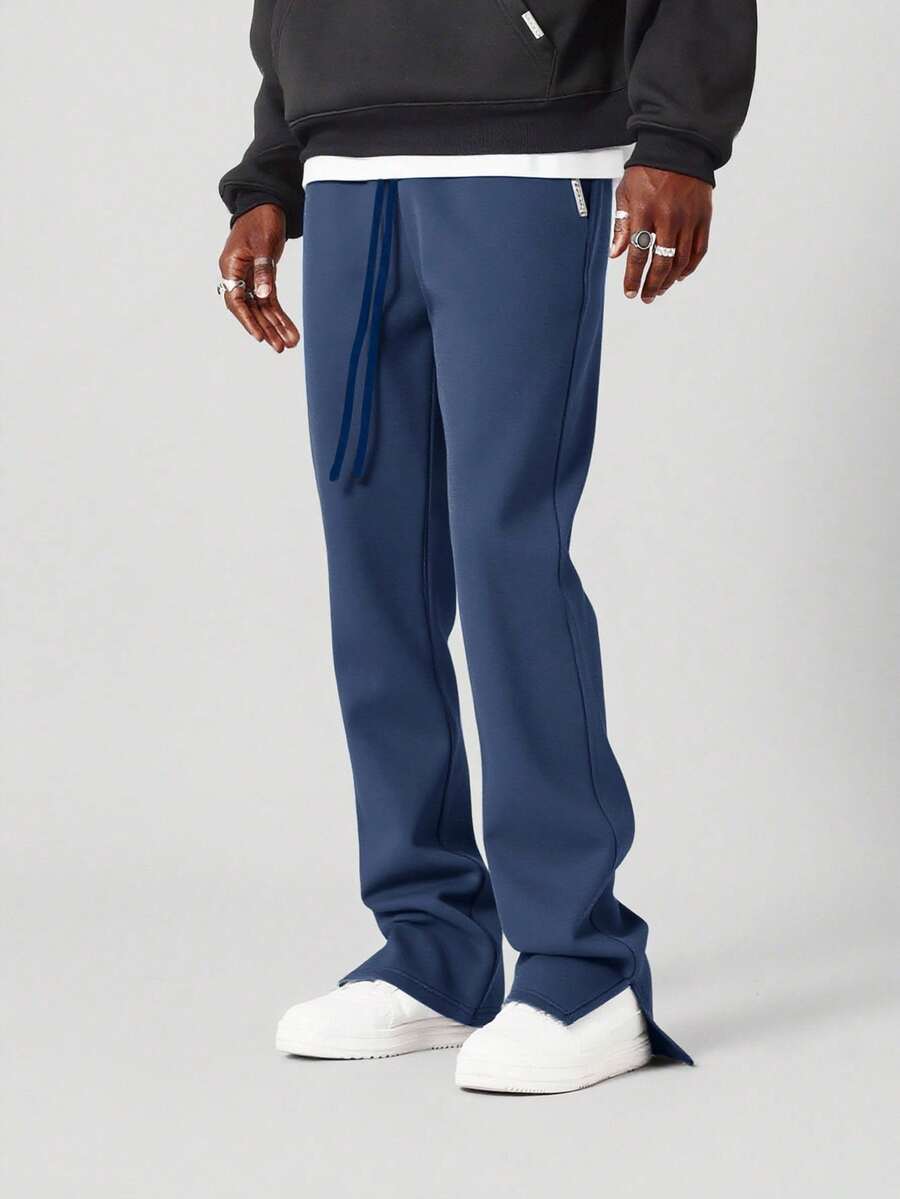 SUMWON Baumwoll-Jogginghose mit seitlichem Schlitz, Premium-Qualität mit Kordelzug, elastischem Bund und geradem Bein, für Winter, Herbst, Lässig, Komfort und Streetwear