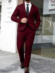 Manfinity Mode Conjunto de 2 piezas (Blazer y pantalones) para hombres talla grande, unicolor - Burdeos - Ver 4