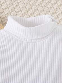 SHEIN Vintaside Kids 新生兒嬰兒羅紋針織連身衣套裝 2件組 長袖高領純色按扣短版連身褲 基本內搭 秋冬款 多色 - 彩色 - 查看 6