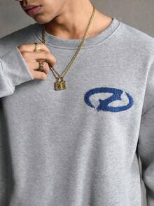 AXEPEAK 男士几何印花圆领长袖卫衣搭配抽绳腰运动裤，休闲宽松套装，适合秋冬季穿着 - 灰色 - 查看 2