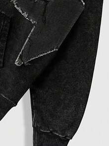 ROMWE MEN Street Life 男士春秋季宽松星形图案抽绳连帽卫衣，长袖上衣 - 黑色 - 查看 3