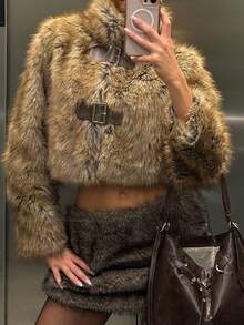 Muchica Women's Fashionable Vintage Fluffy Mini Skirt, Autumn/Winter Winter Clothes For Women