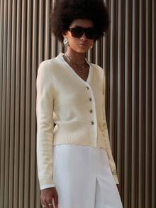 Lumivelle Cardigan sem mangas com decote em V 2 em 1 em cores contrastantes - Damasco - Ver 4