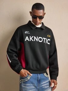 AKNOTIC Sudadera holgada y casual de manga larga con estampado de letras y rayas, para otoño/invierno, Navidad, Año Nuevo - Negro - Ver 4
