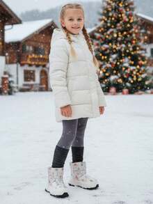 JNSQ 1 Pair Kids Winter Fashion Beige Cartoon Tree Pattern Thermal Lined Ankle Snow Boots, Warm And Casual Outdoor - Beige - View 3