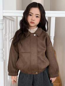 DAZY Young Girl' Suede Casual Loose Fit Long Sleeve Jacket, Autumn/Winter