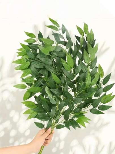 5pcs Greenery Stems Artificial Plastic Green Leaf Garland Vines Hanging Spray For DIY Wedding Arch Bouquet Filler Table Centerpieces Home Decor Gifts Birthday Graduation,Garden Decor,Outdoor Plant,Gardening,Fake Flowers