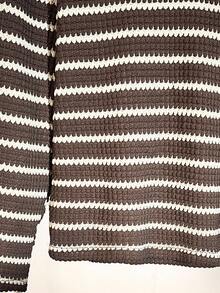 青少年女孩条纹 Polo 领落肩长袖 T 恤和阔腿裤休闲宽松套装 - 彩色 - 查看 9