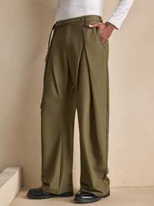 AKNOTIC 男士时尚通勤绿色裤子，秋季 - 綠色 - 查看 3