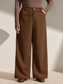 Momelise 大码女式宽松直筒复古灯芯绒裤，休闲百搭 - 咖啡棕 - 查看 3