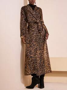 Zivah 2025 Chaqueta cortavientos larga con cinturón y estampado de leopardo en malla, adecuada para festivales de música, Pascua, Día de San Patricio, estilo occidental, estilo nómada, cumpleaños, graduaciones, estilo universitario, uso diario, casual, vacaciones, cruceros, playa, tomar el sol, moda, ropa de calle, invitada de boda, ir a trabajar, brunch, aeropuerto, fiestas y salidas festivas, elegante y sexy, abrigo de invierno para mujer