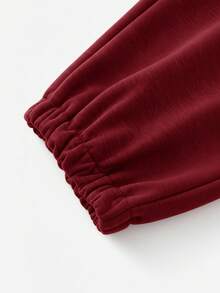 SHEIN LUNE Women's Thermal Lined Sweatpants, Thick & Warm, Grey, Autumn/Winter Red Pants For Women Warm Sweatpants Thermal Lined Pants Red Joggers Burgundy Pants - Burgundy - View 7