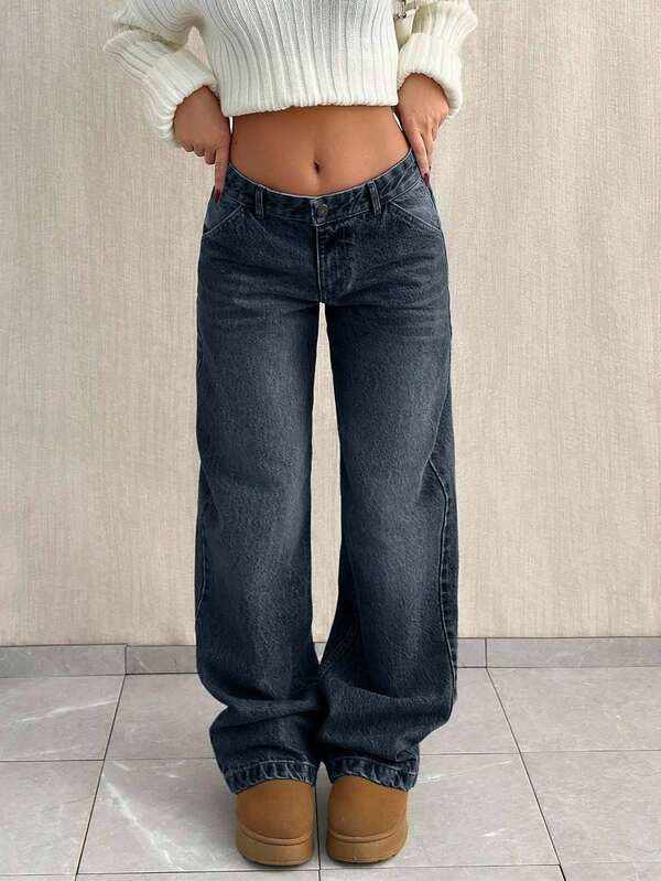 SHEIN LOW WAIST BAGGY LOOSE STRAIGHT LEG JEAN