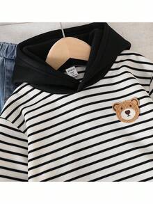 Pixure   2pcs Young Boy Striped Knit Casual Sweatshirt And Denim Pants Set,Casual Striped Hoodie And Blue Denim Pants Set,Autumn And Winter Clothes,Hoodies,Long Sleeve Top,Winter Clothes - Multicolor - View 4