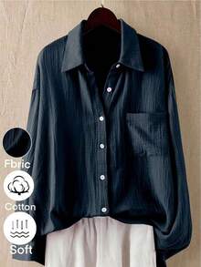 Linhara Camisa de manga larga de unicolor informal de talla grande