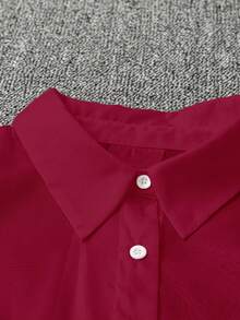 SHEIN Clasi 大码休闲白色薄纱蝴蝶结衬衫 - 酒紅色 - 查看 4