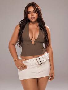 Rustia 美式性感街头时尚女士细肩带吊带背心，百搭 - 咖啡棕 - 查看 7