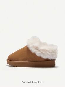 Cozy Pixies 1 Pair Toddler Boys/Girls Camel Color Fashion Design Easy Slip-On Warm Winter Slippers, Comfortable Casual Indoor/Outdoor Wear For Daily Use In Winter - Camel - View 9